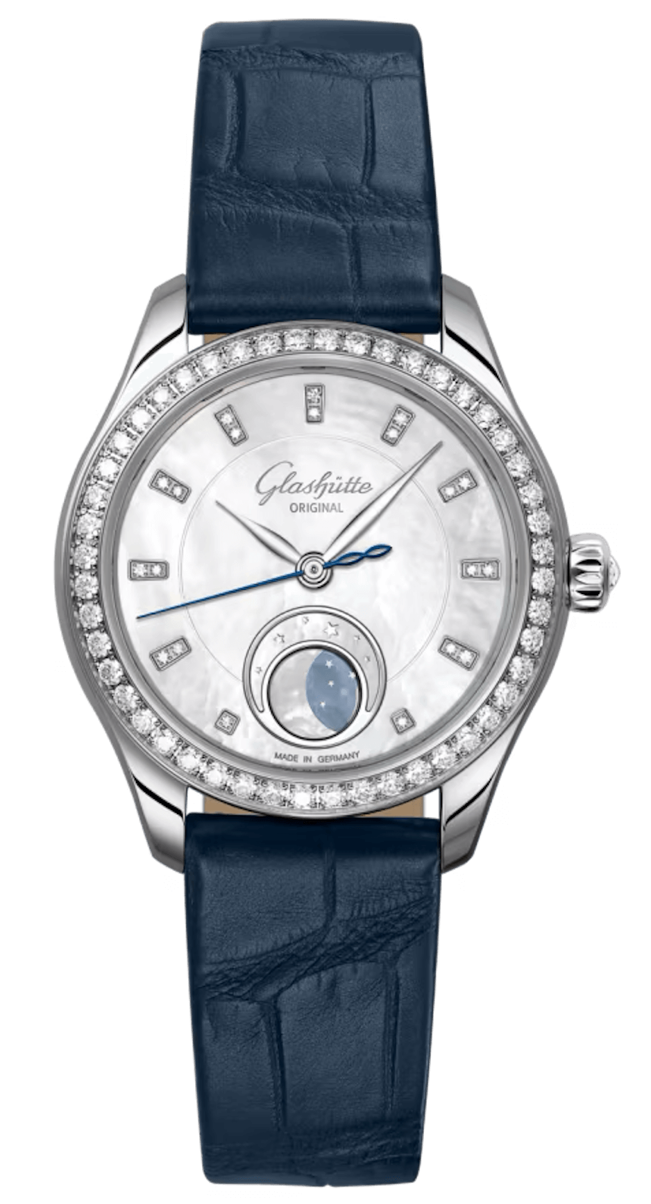 Glashütte Original Serenade Luna Diamond Mother-of-Pearl Blue Alligator (1-35-14-02-12-04)