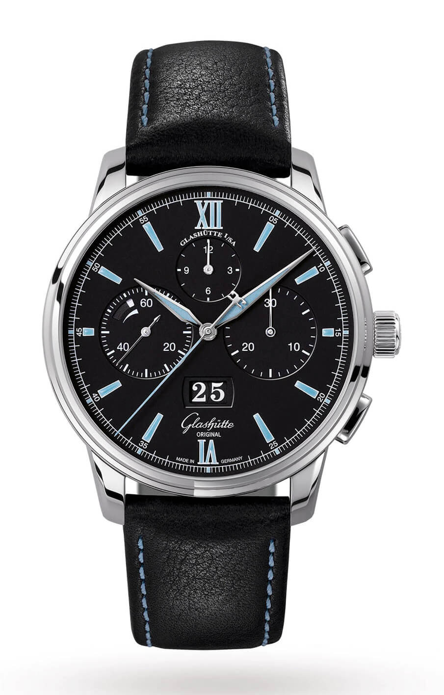 Glashütte Original Senator Chronograph Panorama Date Black Calfskin (1-37-01-03-02-35)