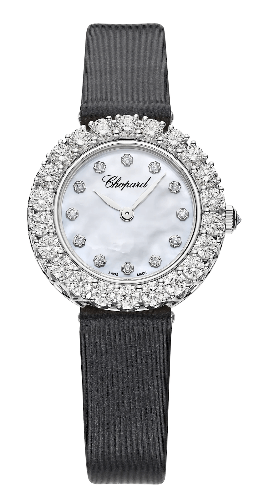 Chopard L’Heure du Diamant Ethical White Gold Diamond Black Satin Ladies Watch (13A178-1106)