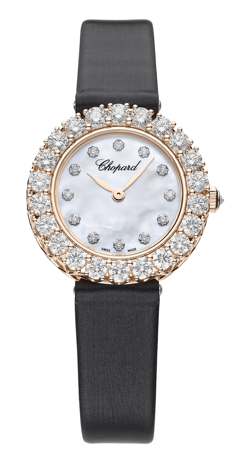 Chopard L'Heure du Diamant Ethical Rose Gold Diamond Black Satin Ladies Watch (13A178-5106)