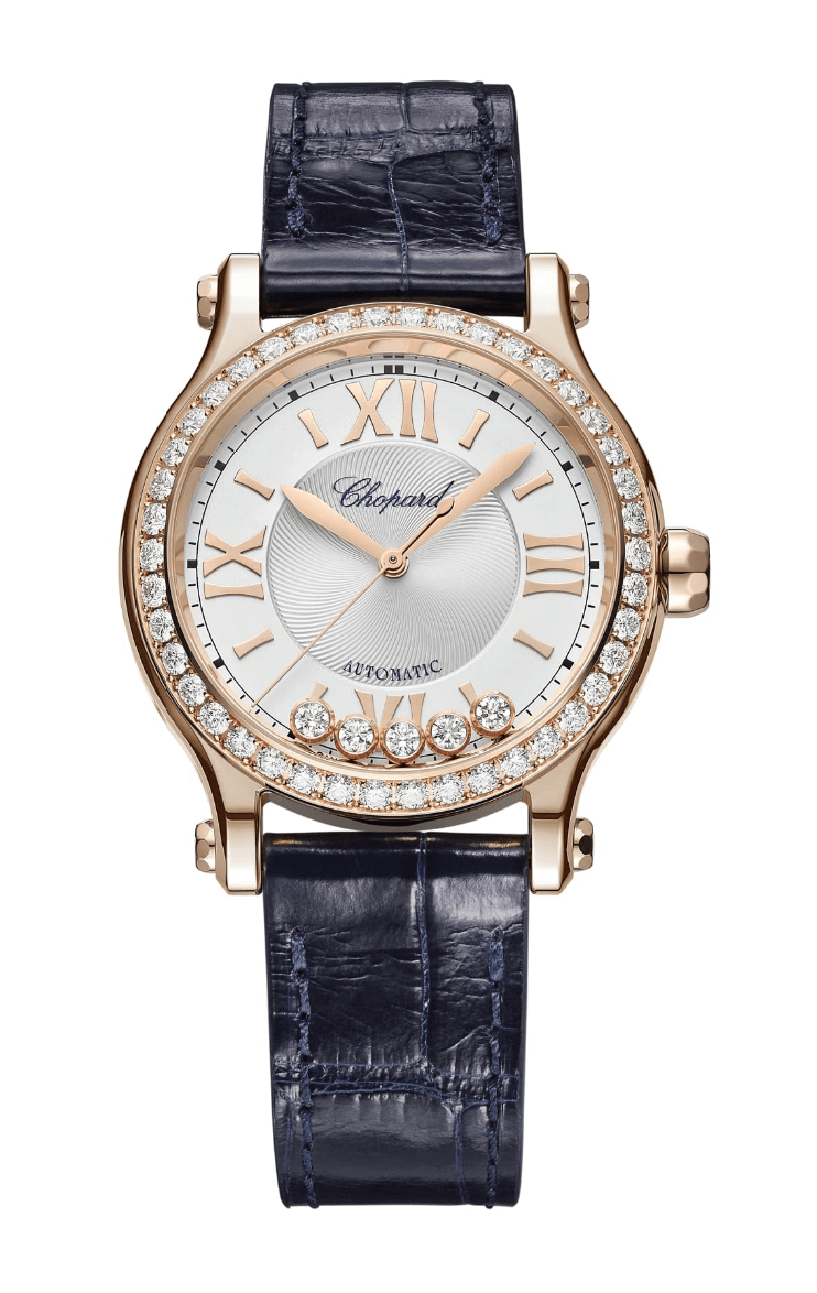 Chopard Happy Sport Blue Alligator Rose Gold Diamond Ladies Watch (275378-5003)