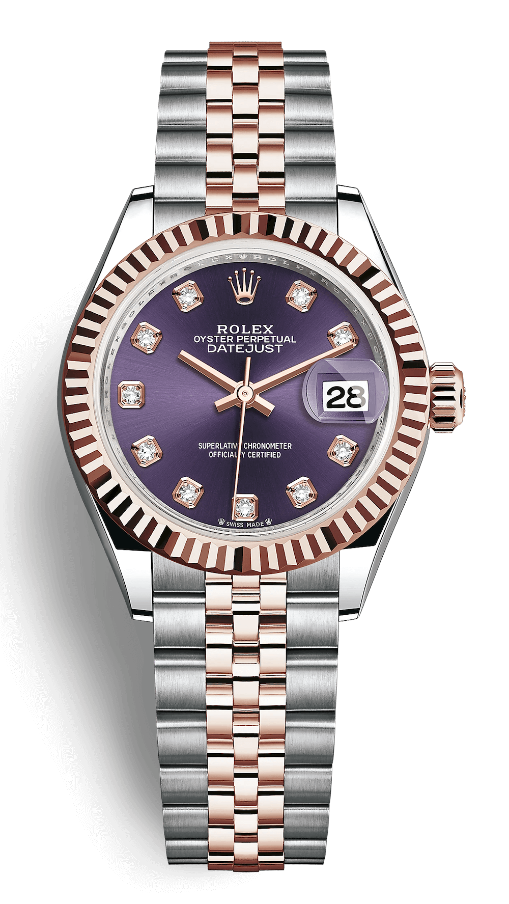 Rolex Lady-Datejust 28 Aubergine Diamond-Set Jubilee Ladies Watch (279171)