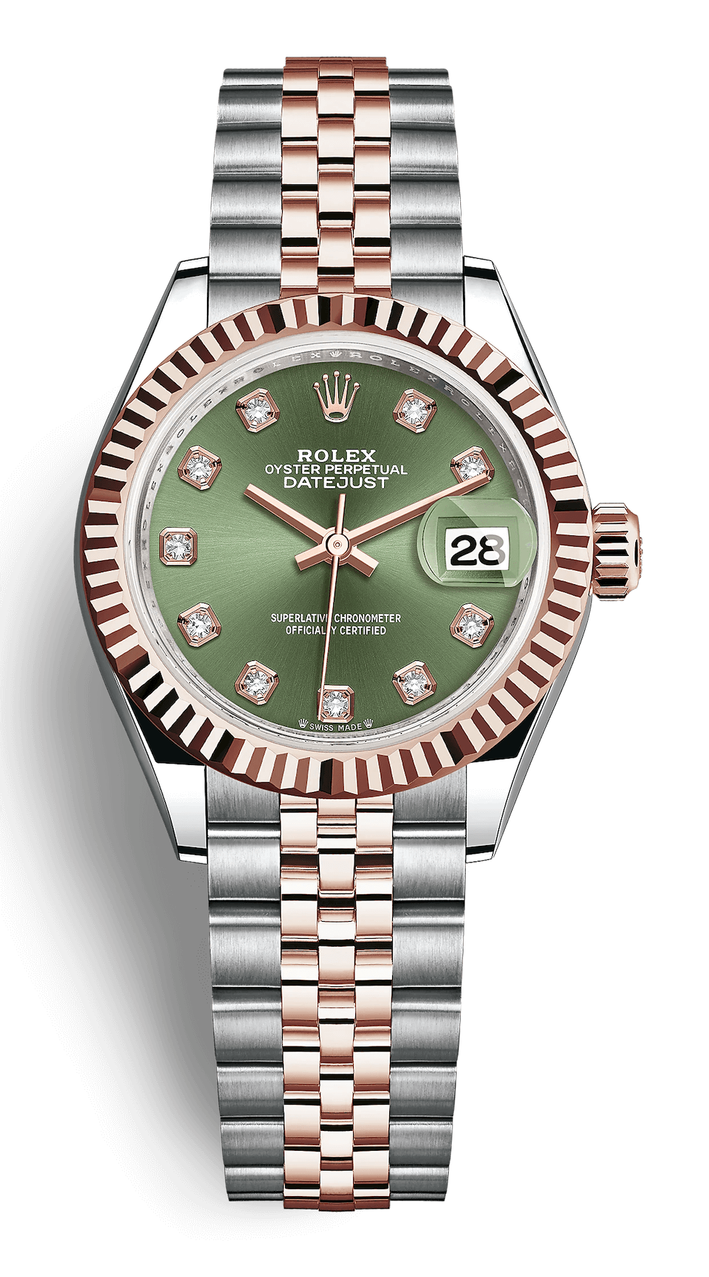 Rolex Lady-Datejust 28 Olive Green Diamond-Set Jubilee Ladies Watch (279171)