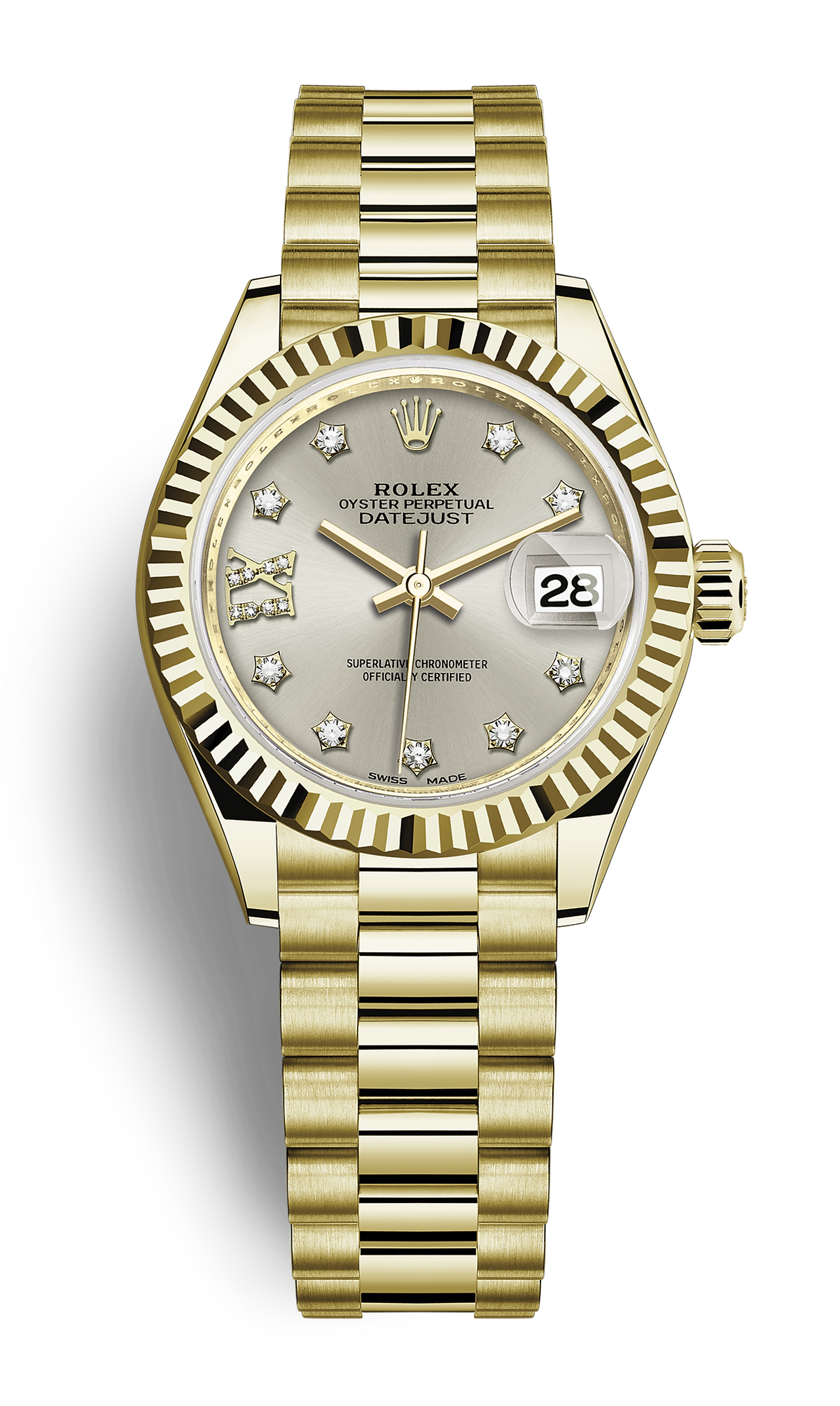 Rolex Lady-Datejust 28 Yellow Gold & Diamond President Watch (279178)