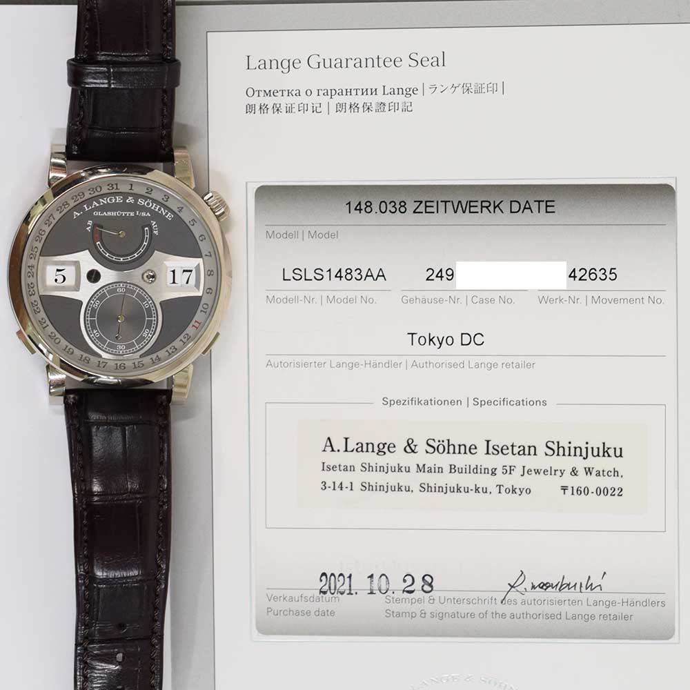 A. Lange & Söhne Zeitwerk Date 44.2mm 148.038 – Grey Dial