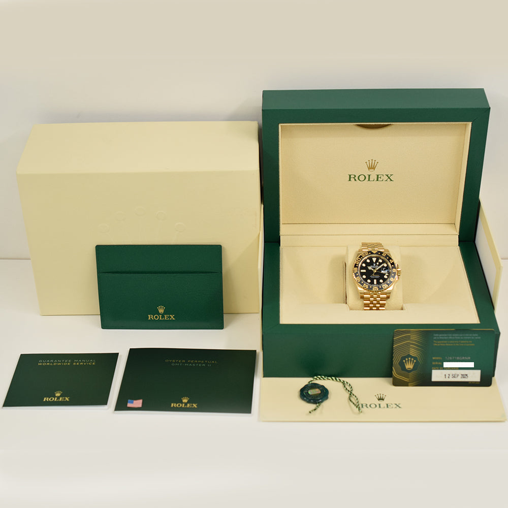 Rolex GMT-Master II 40mm Yellow Gold Grey Black Bezel 126718GRNR – Black Dial