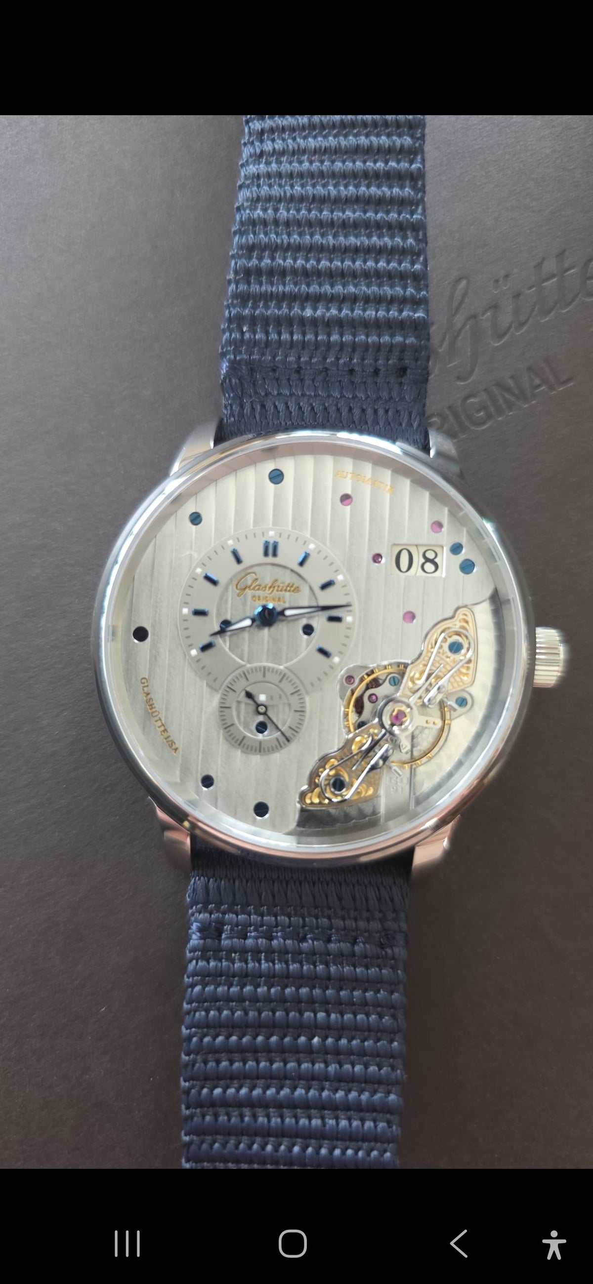 Glashütte Original PanoMaticInverse 42mm Blue Fabric Steel (1-91-02-02-02-64)