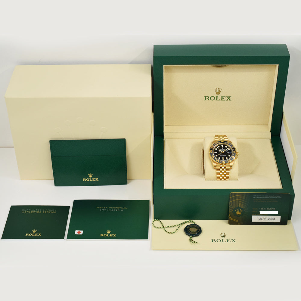 Rolex GMT-Master II 40mm Yellow Gold Grey Black Bezel 126718GRNR – Black Dial