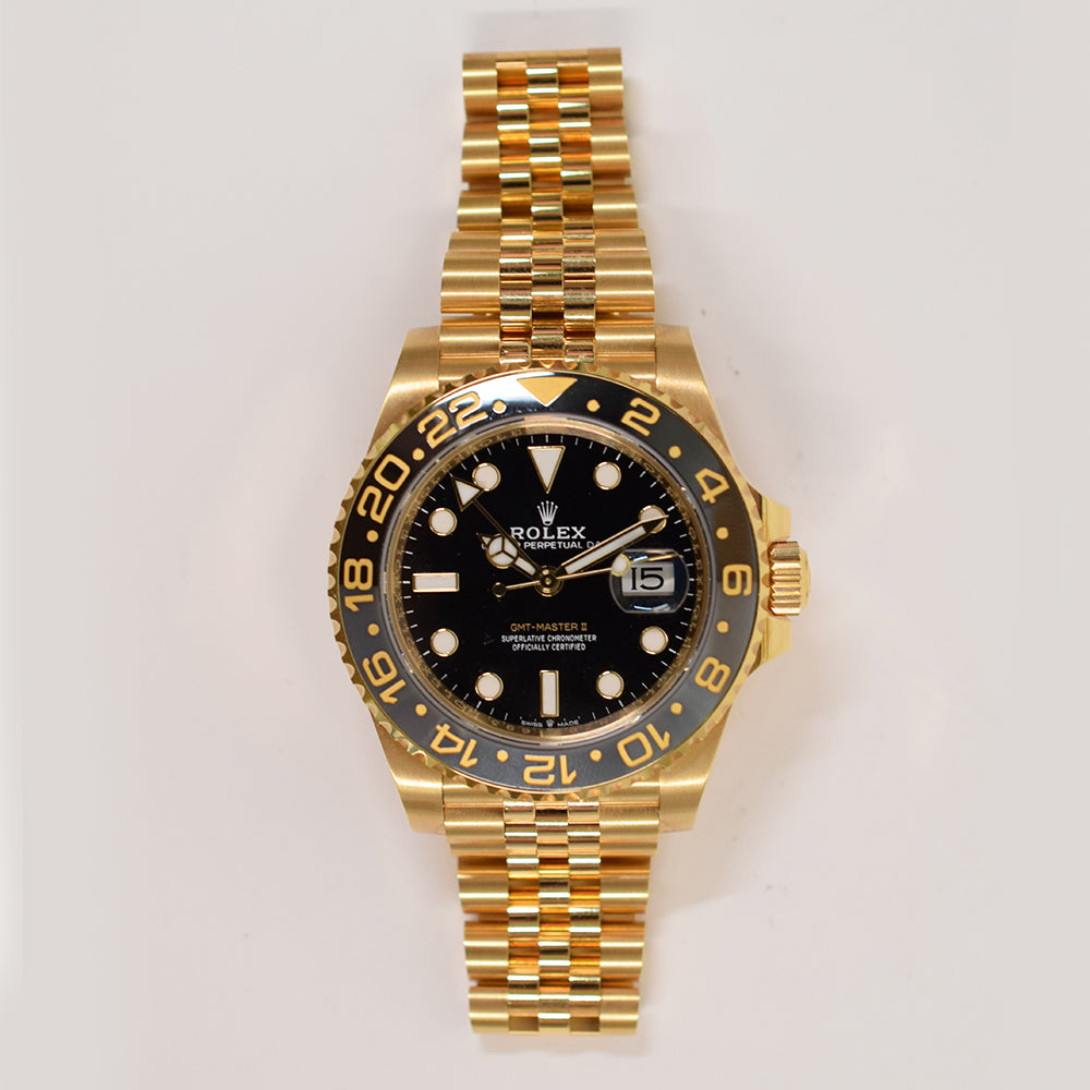 Rolex GMT-Master II 40mm Yellow Gold Grey Black Bezel 126718GRNR – Black Dial