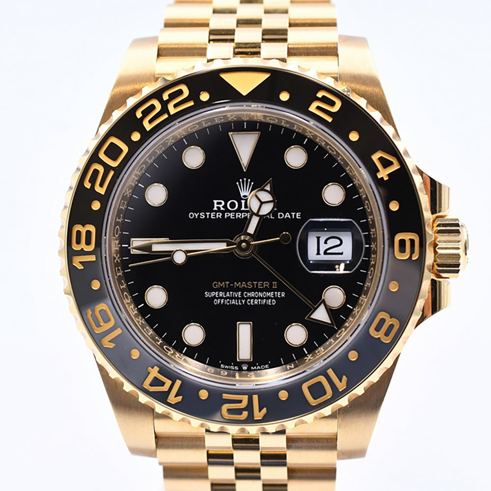 Rolex GMT-Master II 40mm Yellow Gold Grey Black Bezel 126718GRNR – Black Dial