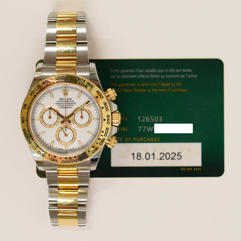 Rolex Cosmograph Daytona 40mm Steel and Yellow Gold 126503 – White Dial