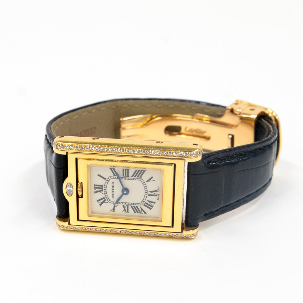Cartier Tank Basculante Diamond Bezel Yellow Gold WA202251 – White Roman Dial