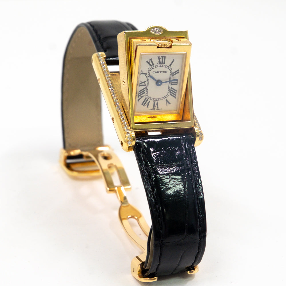 Cartier Tank Basculante Diamond Bezel Yellow Gold WA202251 – White Roman Dial
