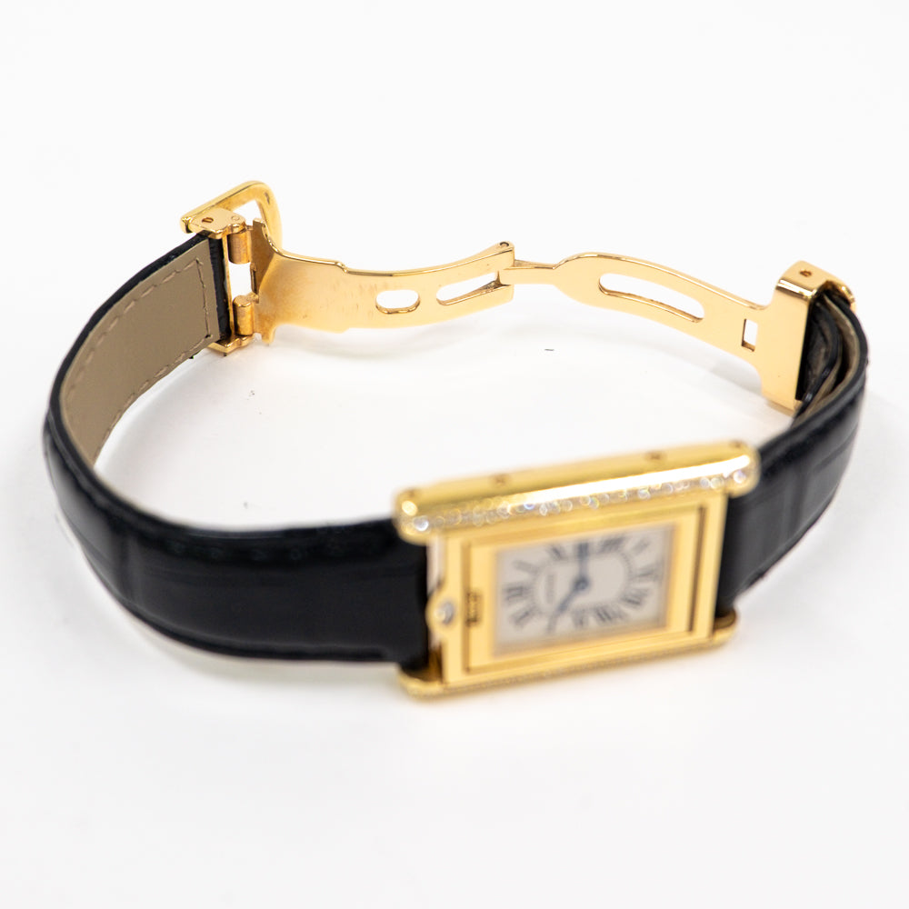 Cartier Tank Basculante Diamond Bezel Yellow Gold WA202251 – White Roman Dial