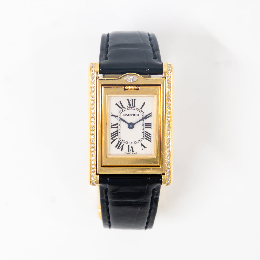 Cartier Tank Basculante Diamond Bezel Yellow Gold WA202251 – White Roman Dial