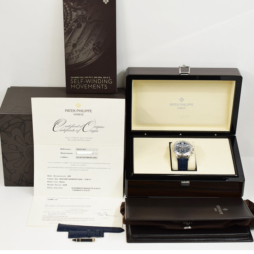 Patek Philippe Annual Calendar Chronograph 40.5mm 5961P-001 – Blue Baguette Diamond Dial