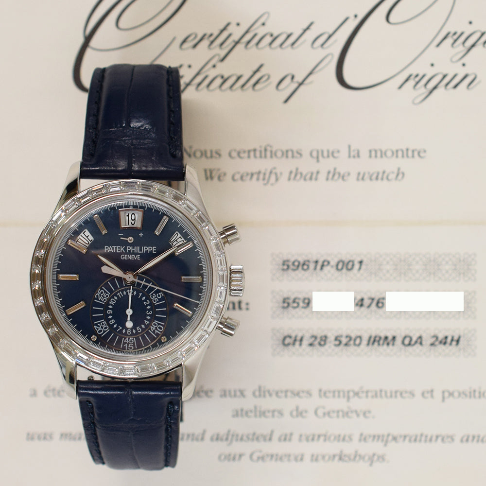 Patek Philippe Annual Calendar Chronograph 40.5mm 5961P-001 – Blue Baguette Diamond Dial