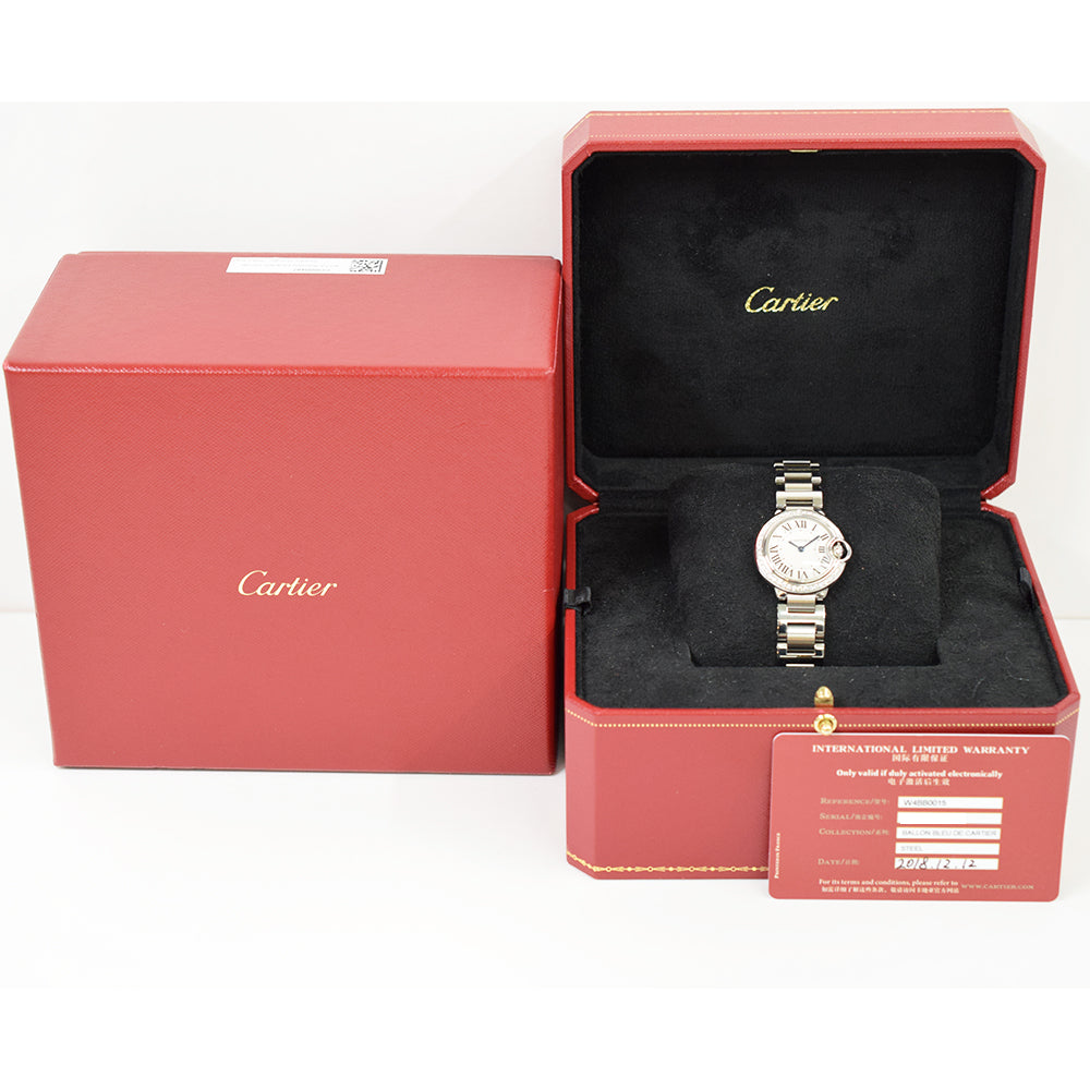 Cartier Ballon Bleu Small 28mm Diamond Bezel Steel W4BB0015 – Ivory Roman Dial