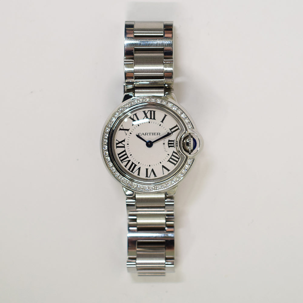 Cartier Ballon Bleu Small 28mm Diamond Bezel Steel W4BB0015 – Ivory Roman Dial