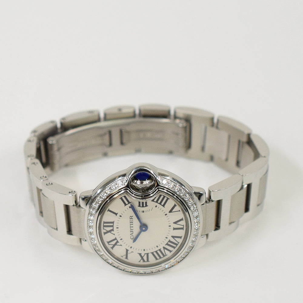 Cartier Ballon Bleu Small 28mm Diamond Bezel Steel W4BB0015 – Ivory Roman Dial