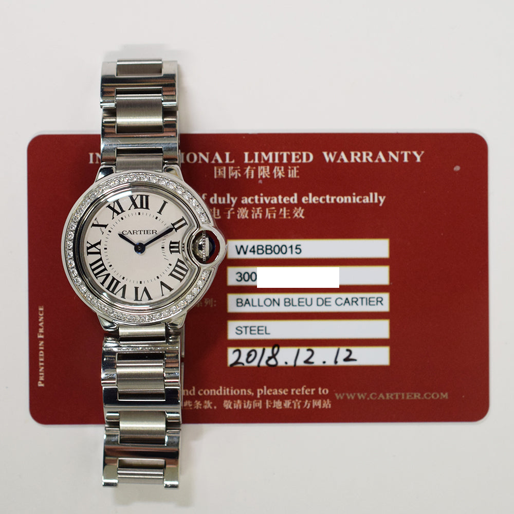 Cartier Ballon Bleu Small 28mm Diamond Bezel Steel W4BB0015 – Ivory Roman Dial