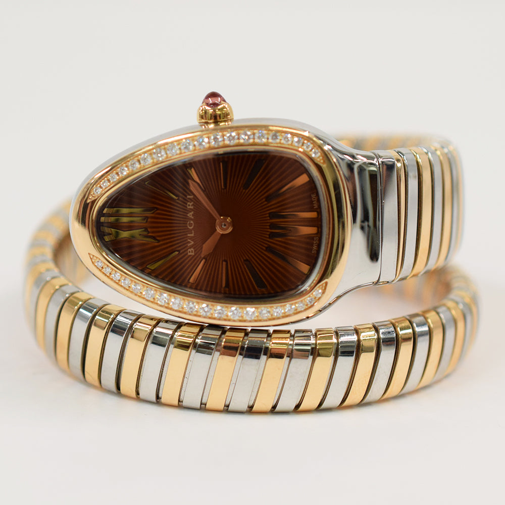 Bvlgari Serpenti Tubogas 35mm Steel and Rose Gold 103071 – Brown Roman Dial