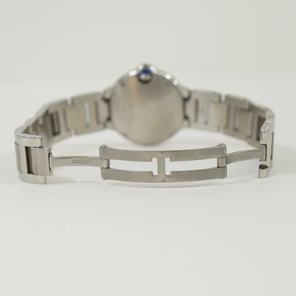 Cartier Ballon Bleu Small 28mm Diamond Bezel Steel W4BB0015 – Silver Roman Dial
