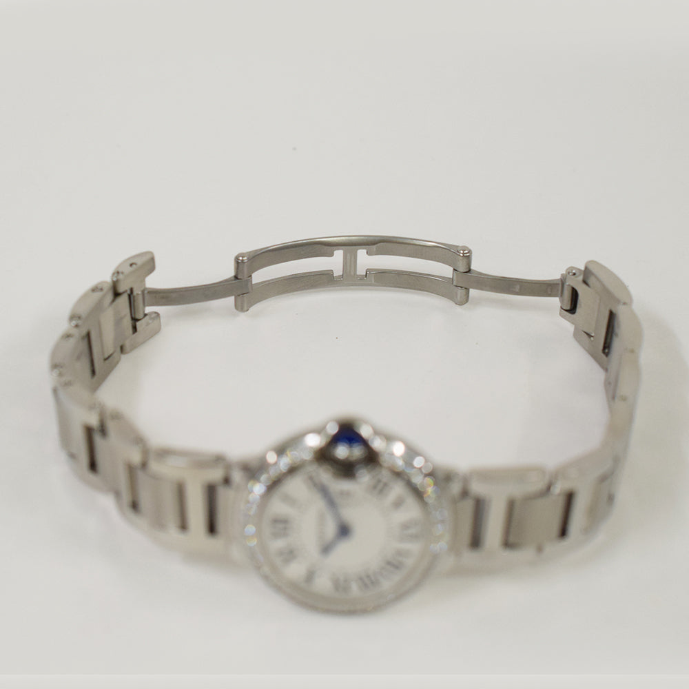 Cartier Ballon Bleu Small 28mm Diamond Bezel Steel W4BB0015 – Silver Roman Dial