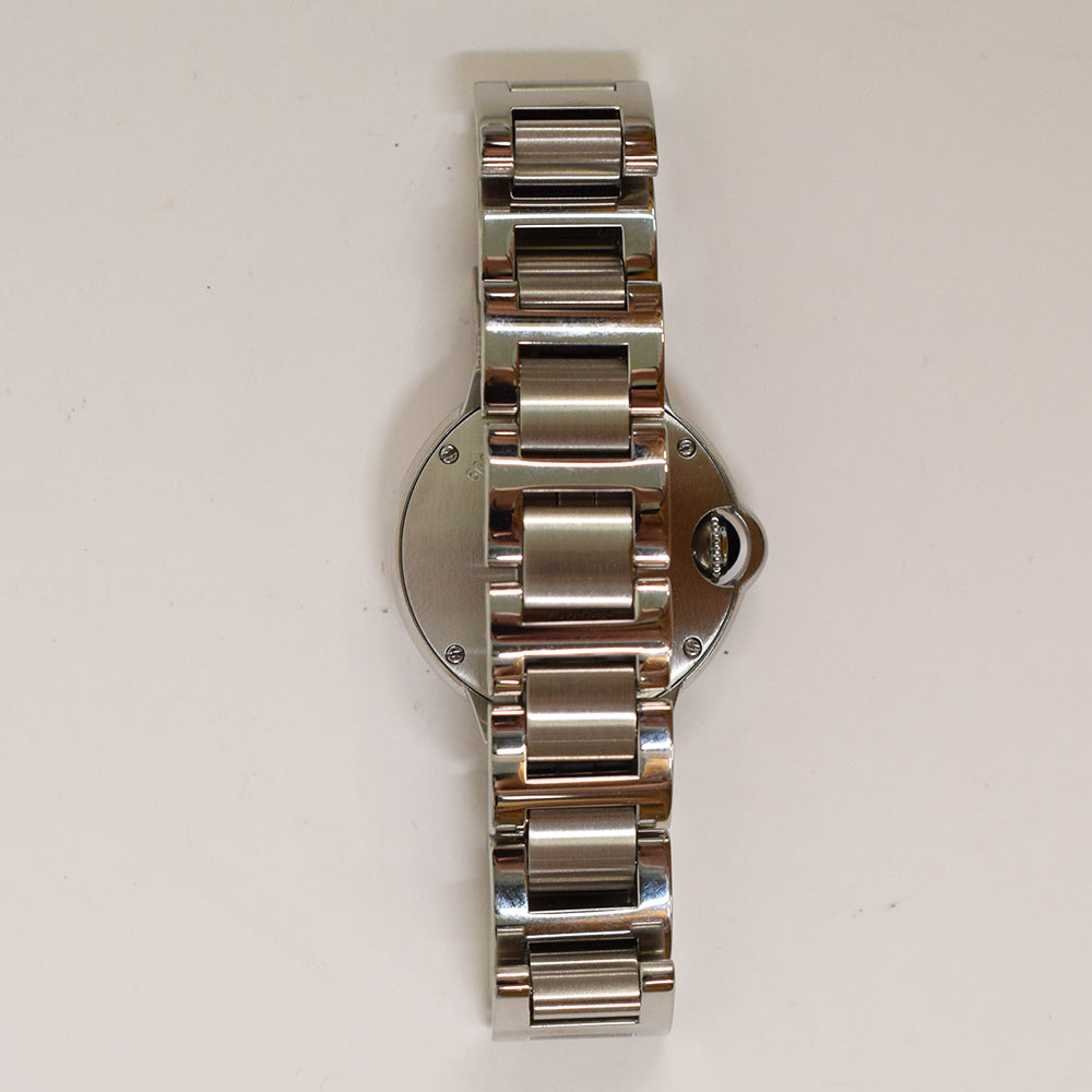Cartier Ballon Bleu Small 28mm Diamond Bezel Steel W4BB0015 – Silver Roman Dial