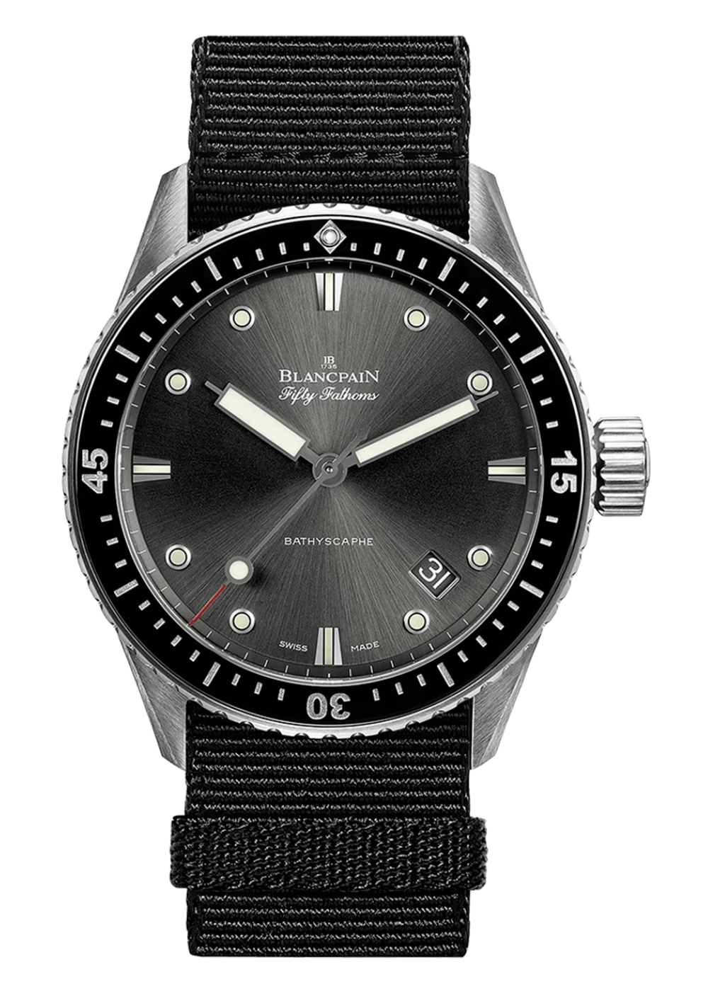 Blancpain Fifty Fathoms Bathyscaphe 43mm Steel Black NATO (5000-1110-NABA)