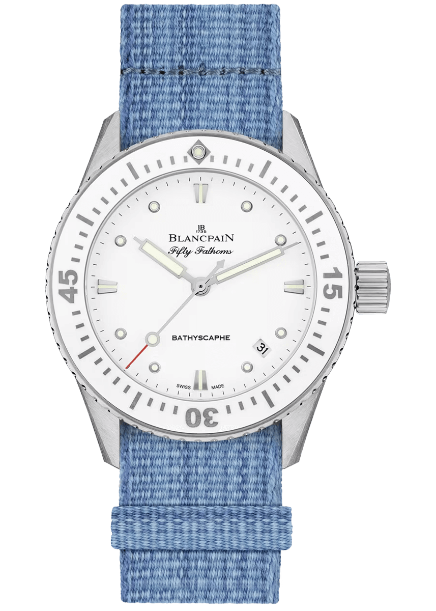 Blancpain Fifty Fathoms Bathyscaphe 38mm Ultra-Slim Denim Blue NATO (5100-1127-NAJA)