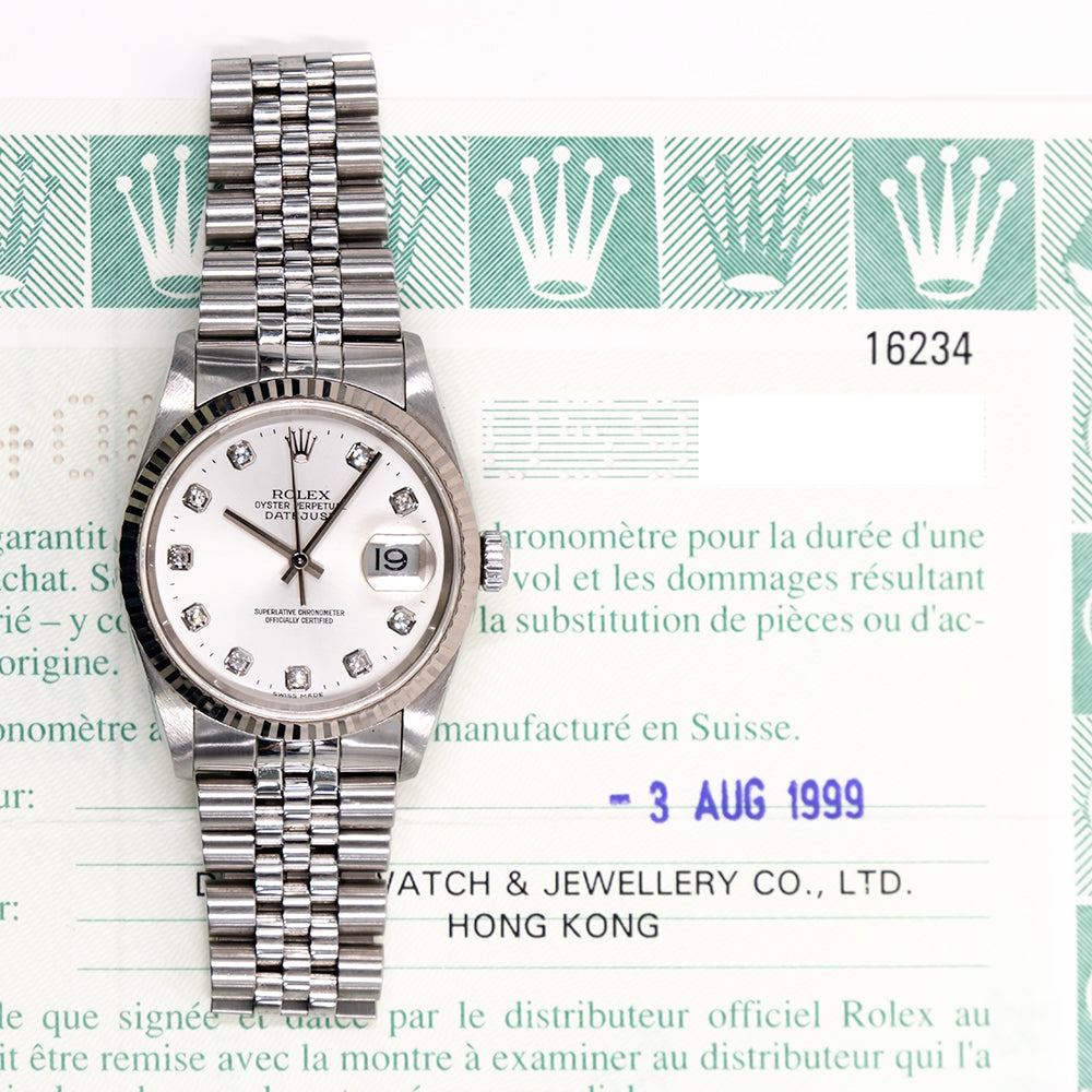 Rolex Datejust 36mm Steel and White Gold 16234G – Silver Diamond Dial