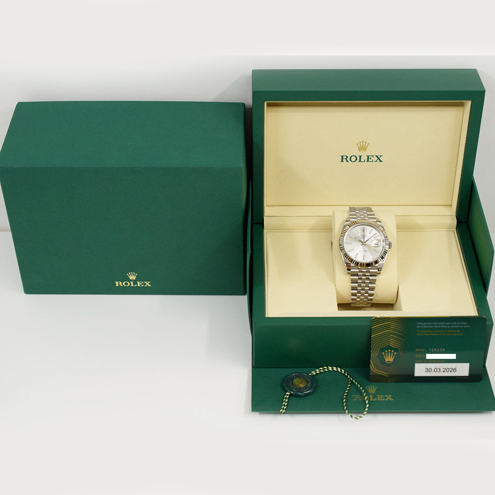 Rolex Datejust 41mm Steel and White Gold Fluted Bezel 126334 – Silver Dial
