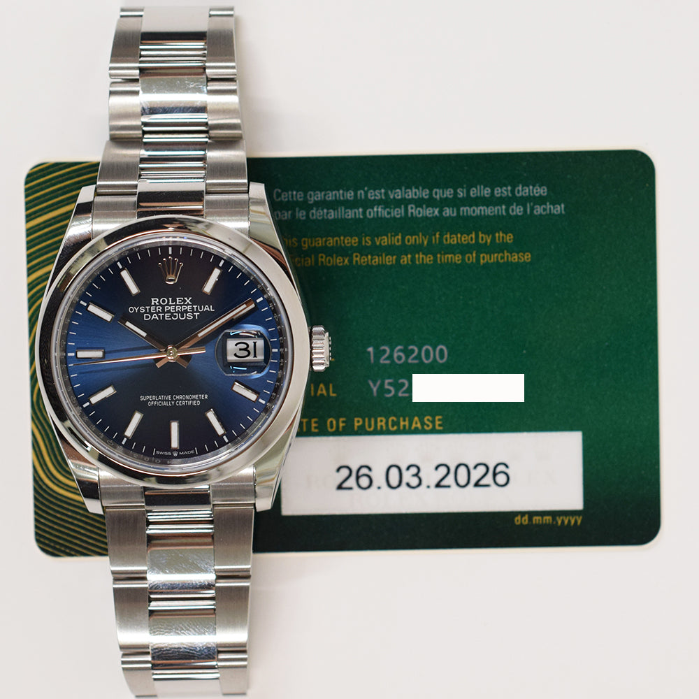 Rolex Datejust 36mm Steel Domed Bezel 126200 – Blue Dial