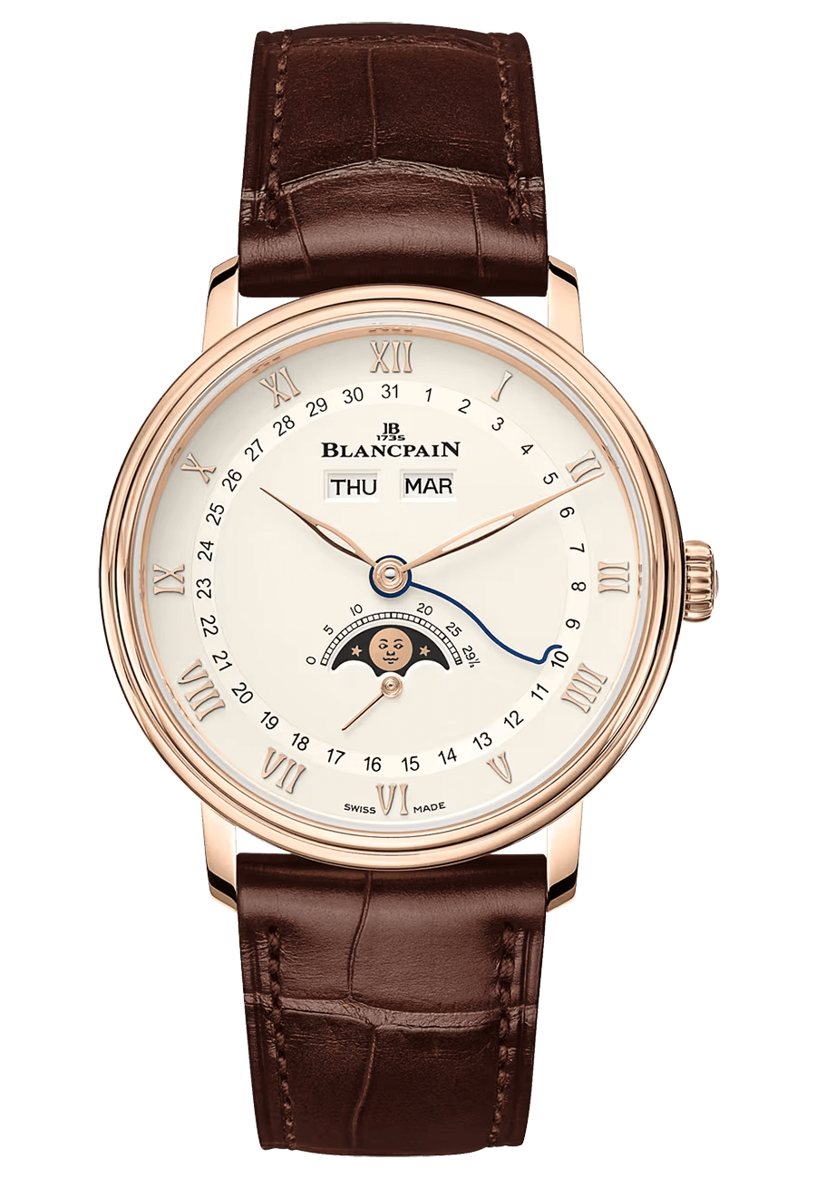 Blancpain Villeret Quantieme Complet Opalin Red Gold Alligator (6264-3642-55B)