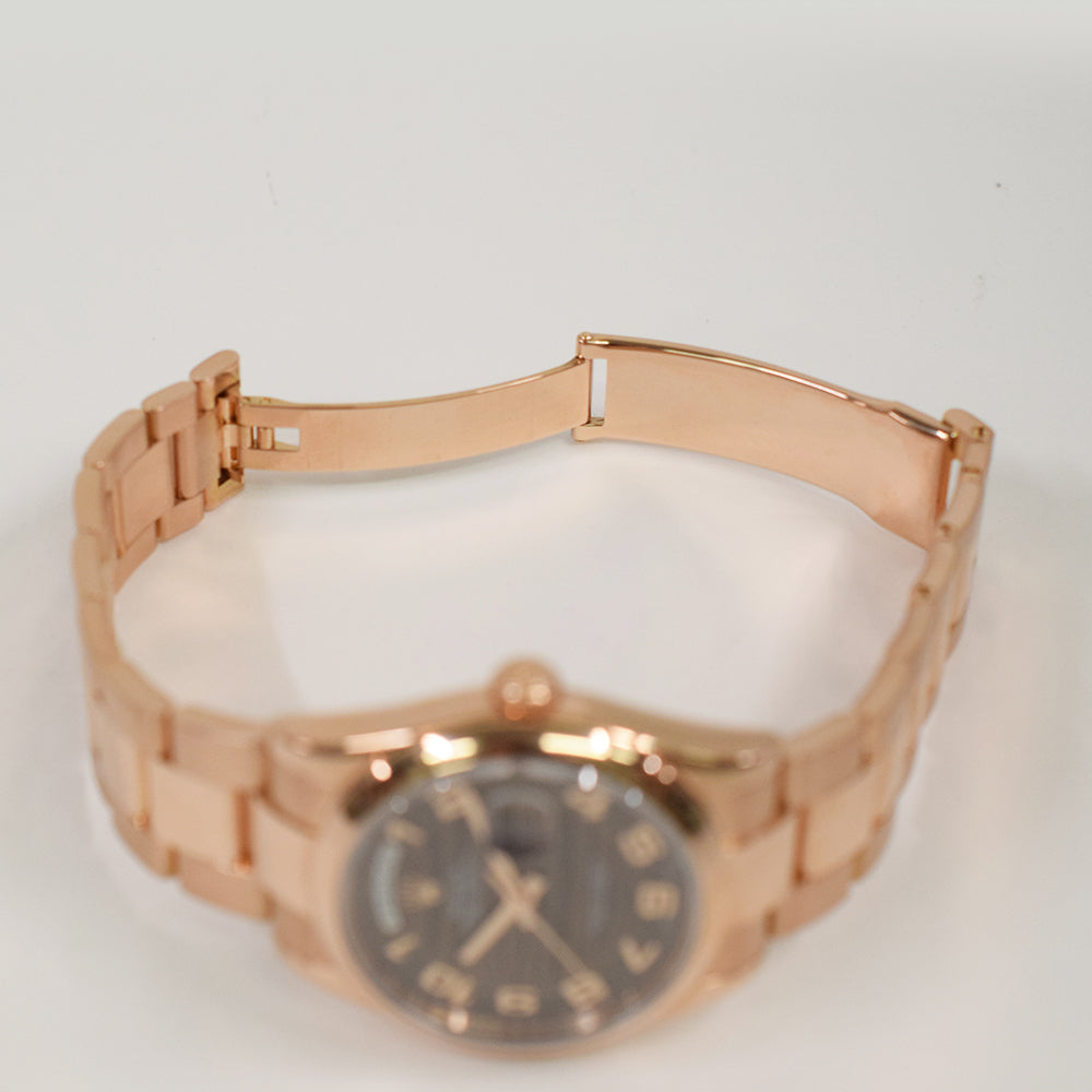 Rolex Day-Date 36mm Everose Gold 118205 – Chocolate Wave Arabic Dial