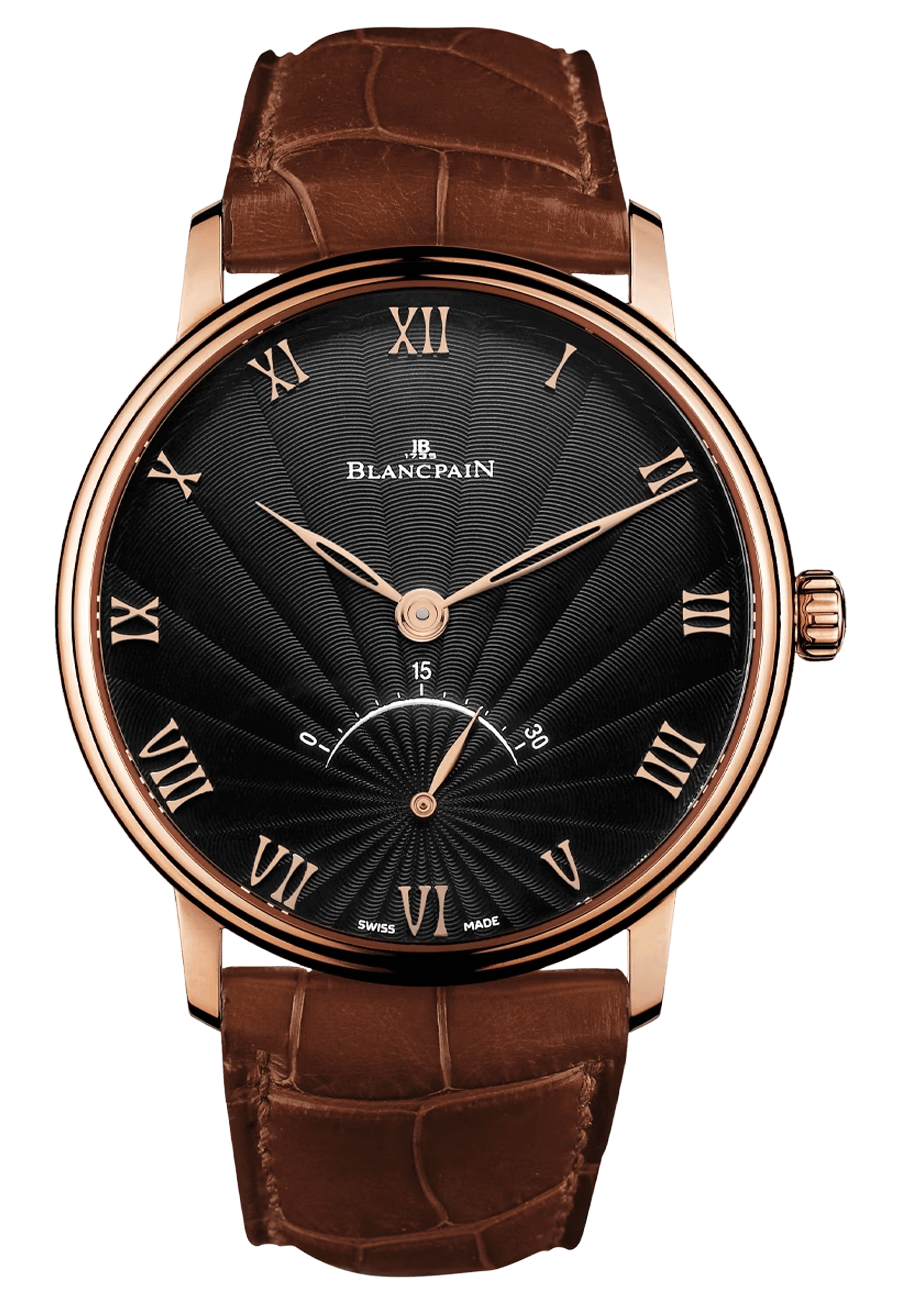 Blancpain Villeret Ultraplate Retrograde Black Dial Red Gold Alligator (6653-3630-55B)