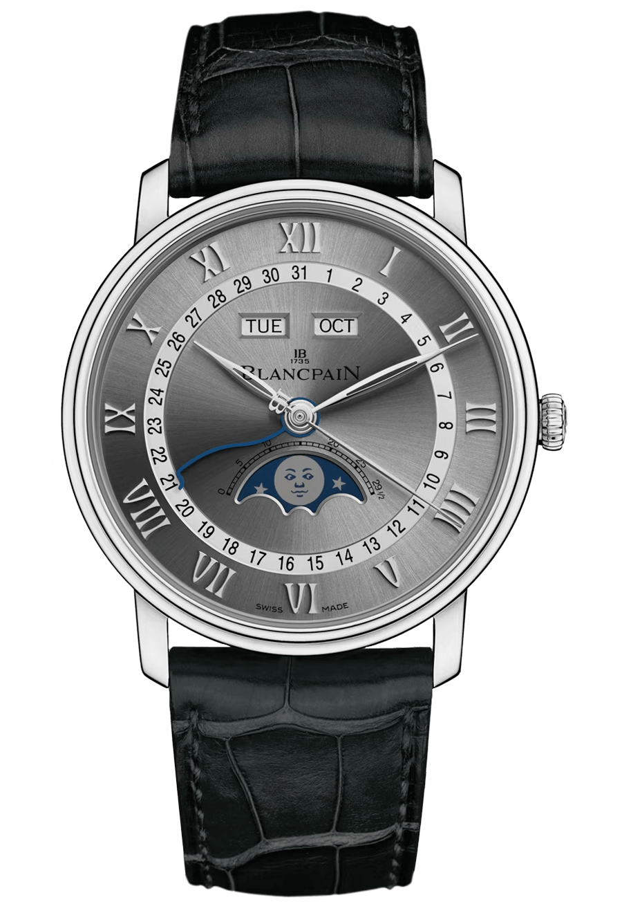 Blancpain Villeret Quantieme Complet Steel Grey Black Alligator (6654-1113-55B)