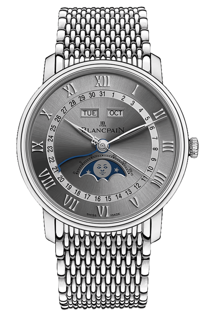 Blancpain Villeret Quantieme Complet Grey Mille Mailles Steel (6654-1113-MMB)