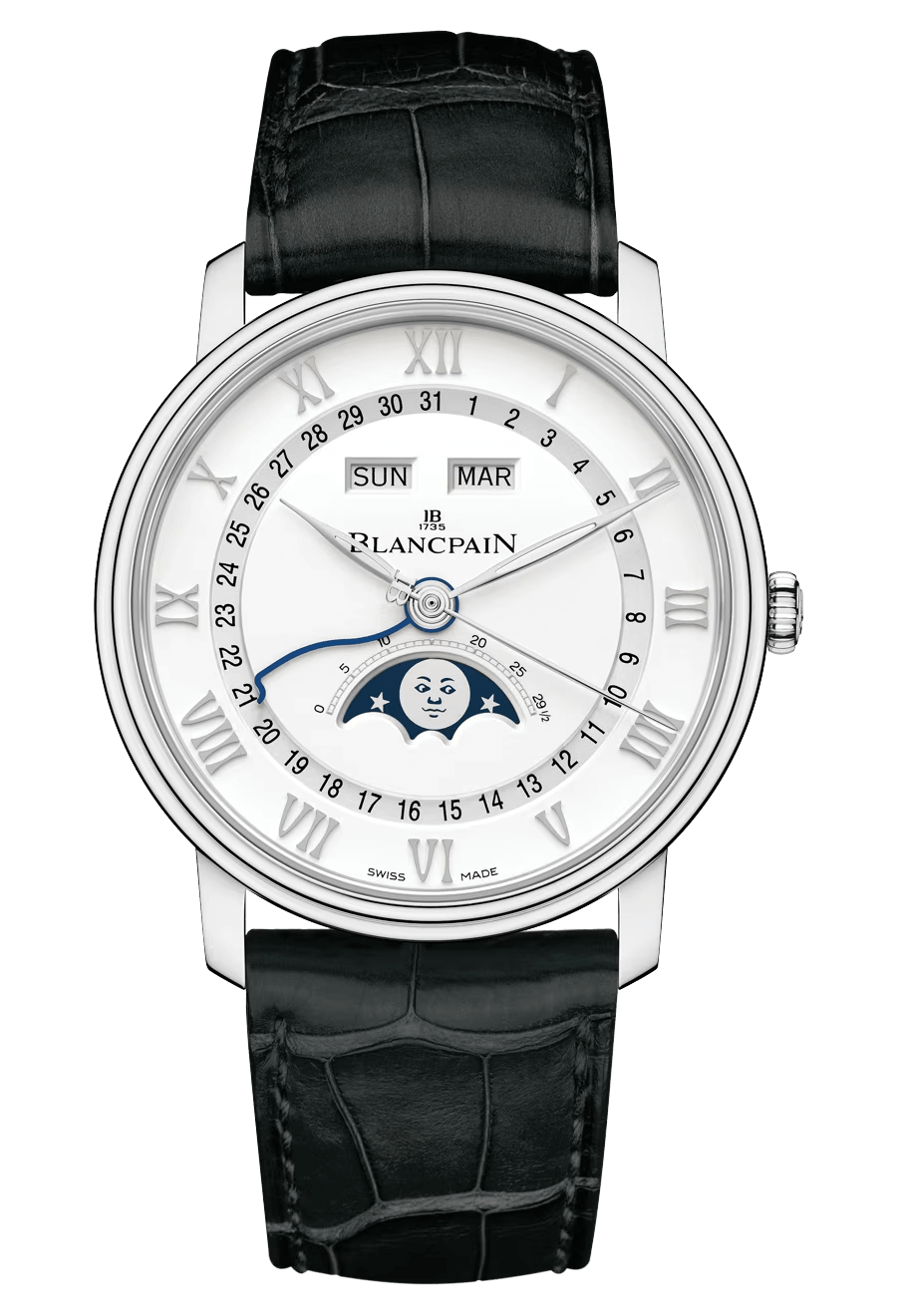 Blancpain Villeret Quantieme Complet Steel Black Alligator (6654A-1127-55B)