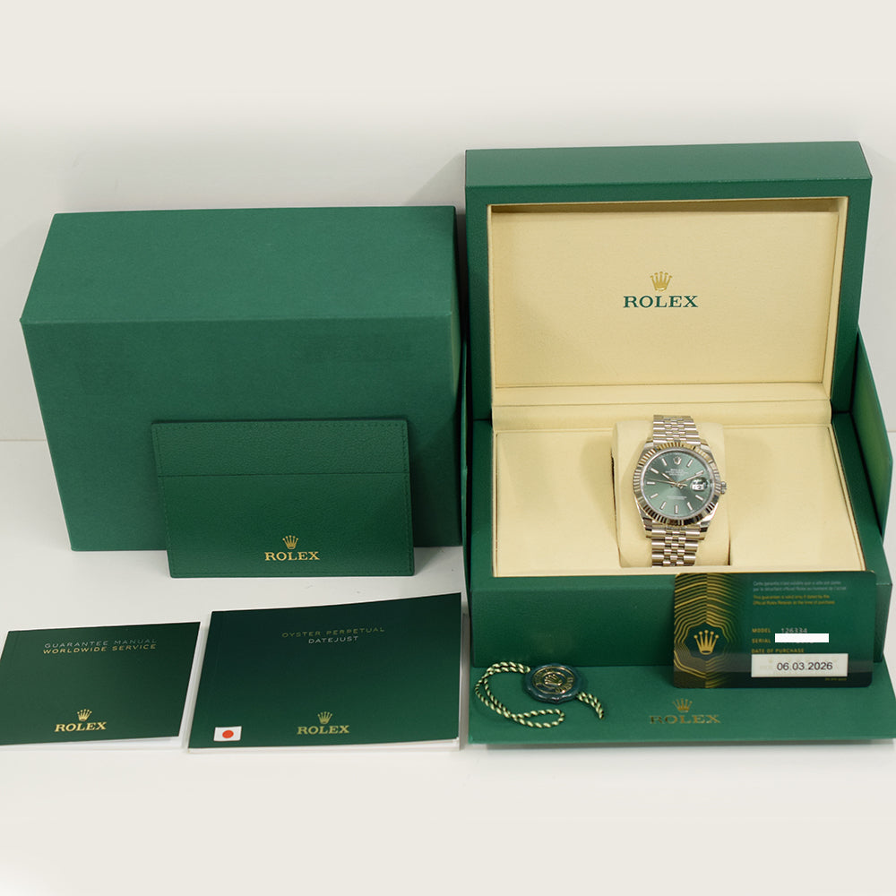 Rolex Datejust 41mm Steel and White Gold Fluted Bezel 126334 – Green Dial