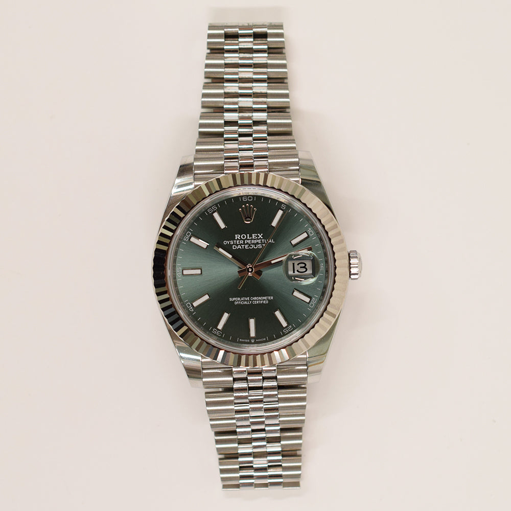 Rolex Datejust 41mm Steel and White Gold Fluted Bezel 126334 – Green Dial