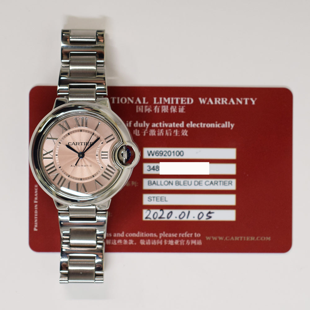 Cartier Ballon Bleu 33mm Steel W6920100 – Pink Roman Dial