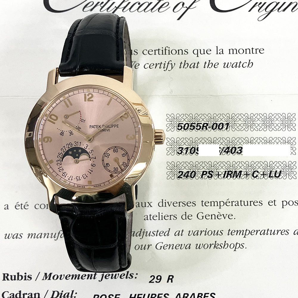 Patek Philippe Calatrava Power Reserve Moon Phase 36mm 5055R-001 – Rose Dial