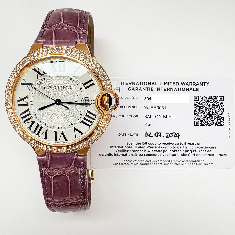 Cartier Ballon Bleu 42mm Diamond Bezel Rose Gold WJBB0031 – Silver Roman Dial