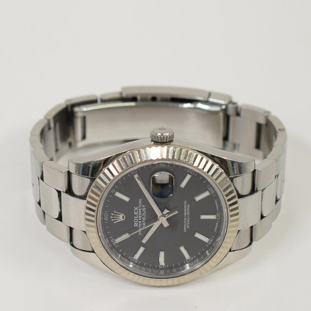 Rolex Datejust 41mm Steel and White Gold Fluted Bezel 126334 – Black Dial