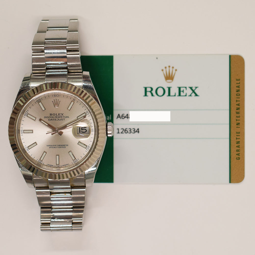 Rolex Datejust 41mm Steel and White Gold Fluted Bezel 126334 – Silver Dial