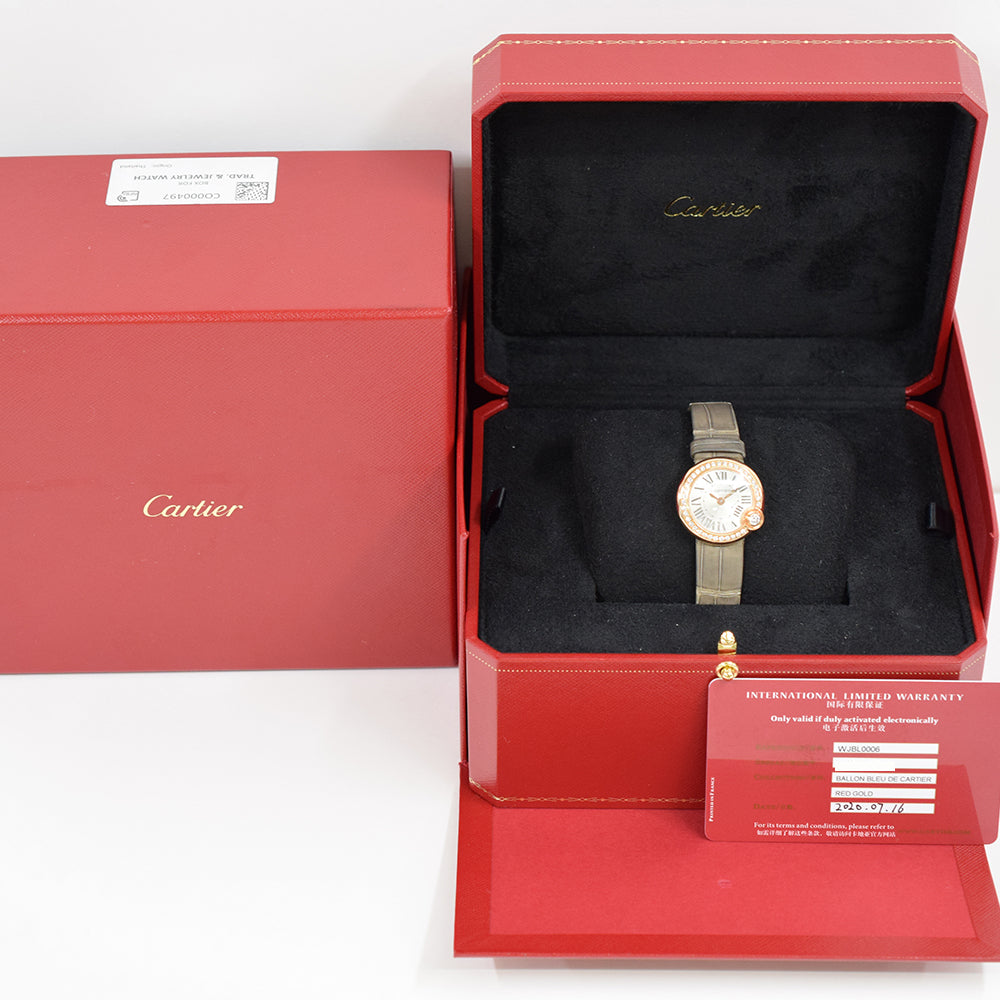 Cartier Ballon Bleu 26mm Diamond Bezel Rose Gold WJBL0006 – Silver Roman Dial