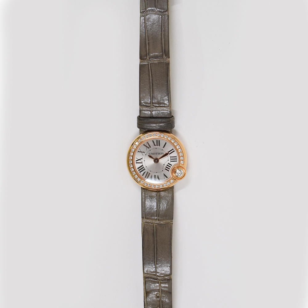 Cartier Ballon Bleu 26mm Diamond Bezel Rose Gold WJBL0006 – Silver Roman Dial