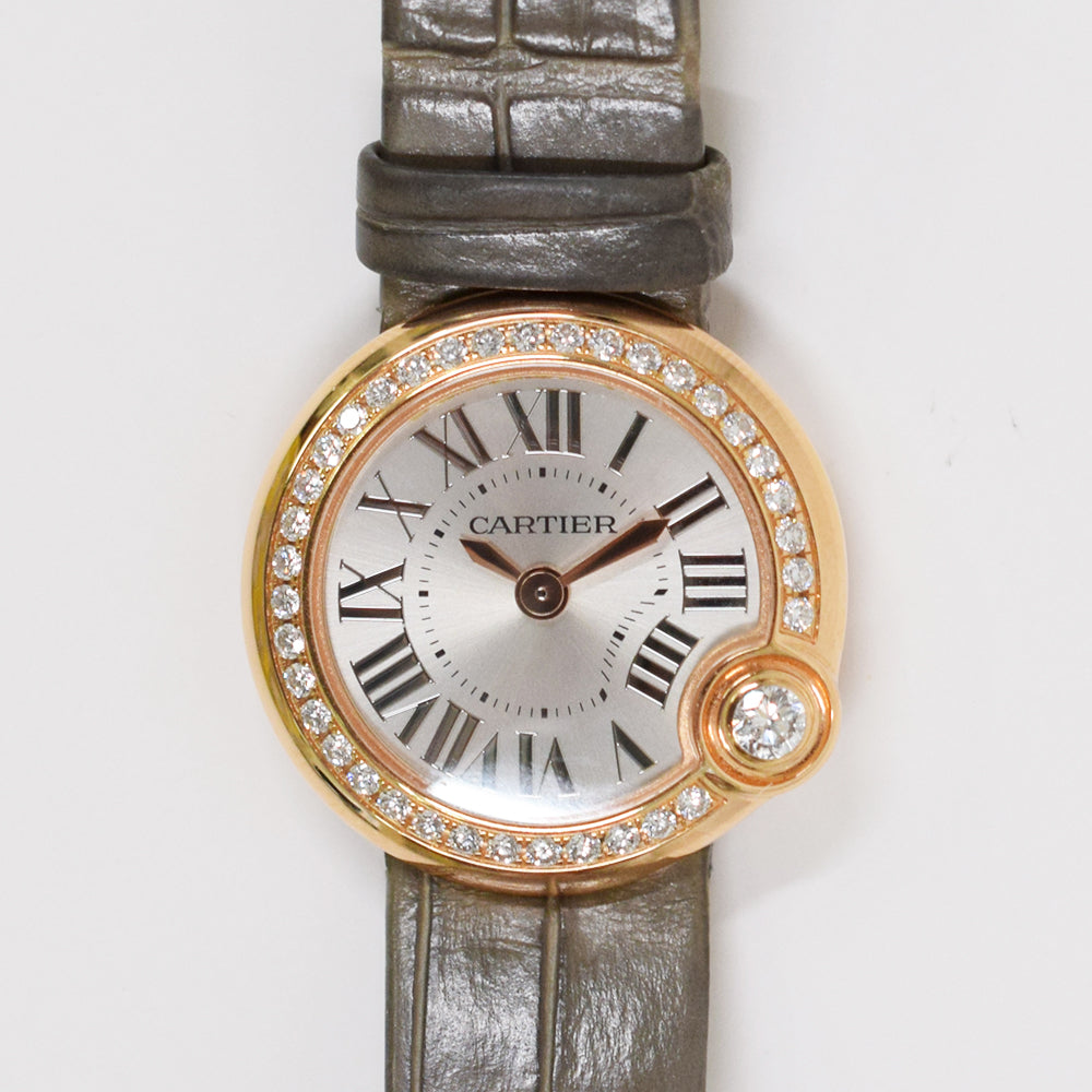 Cartier Ballon Bleu 26mm Diamond Bezel Rose Gold WJBL0006 – Silver Roman Dial